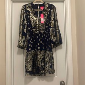 NWT Lilly Pulitzer Joella Silk Dress in True Navy Size 0